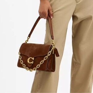 NEW! Coach Tabby soft suede Brown Leather Shoulder Bag with Gold Chain